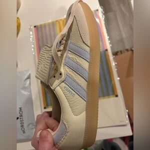 NEW Adidas Samba Long Tongue Shoes in Wonder White/Clear Sky/Off White